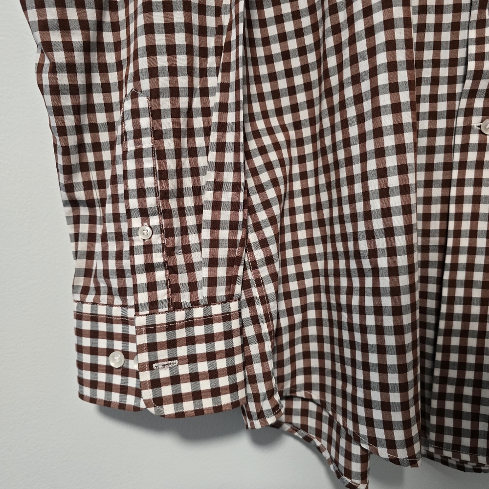 Men's Linea Uomo Gingham Stretch Button Down Shirt Brown Gray Long Sleeve 2XLT - Picture 6 of 10